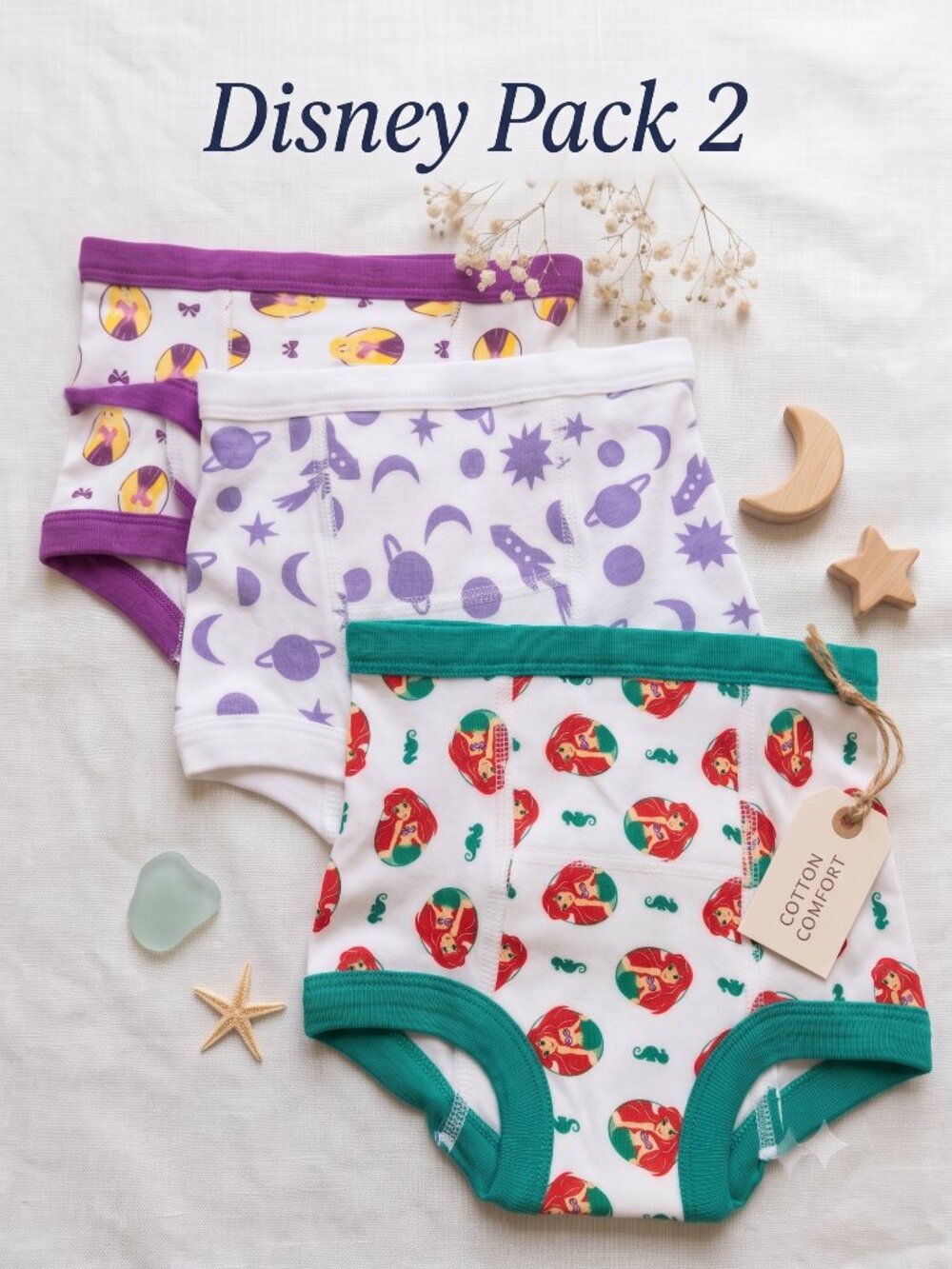 Hanna Andersson Girls Princess Training Pants 3-Pack Size S Ariel Galaxy Space